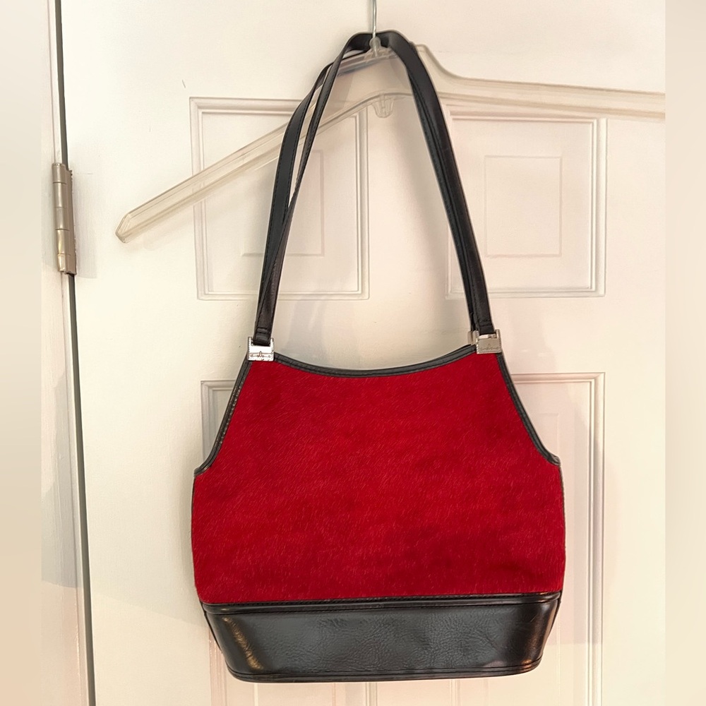 Brighton red cowhide black leather bag vintage